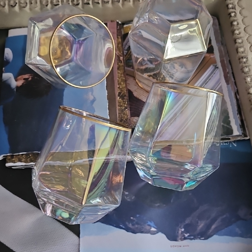 Iridescent Geometric Glasses with Gold Rim